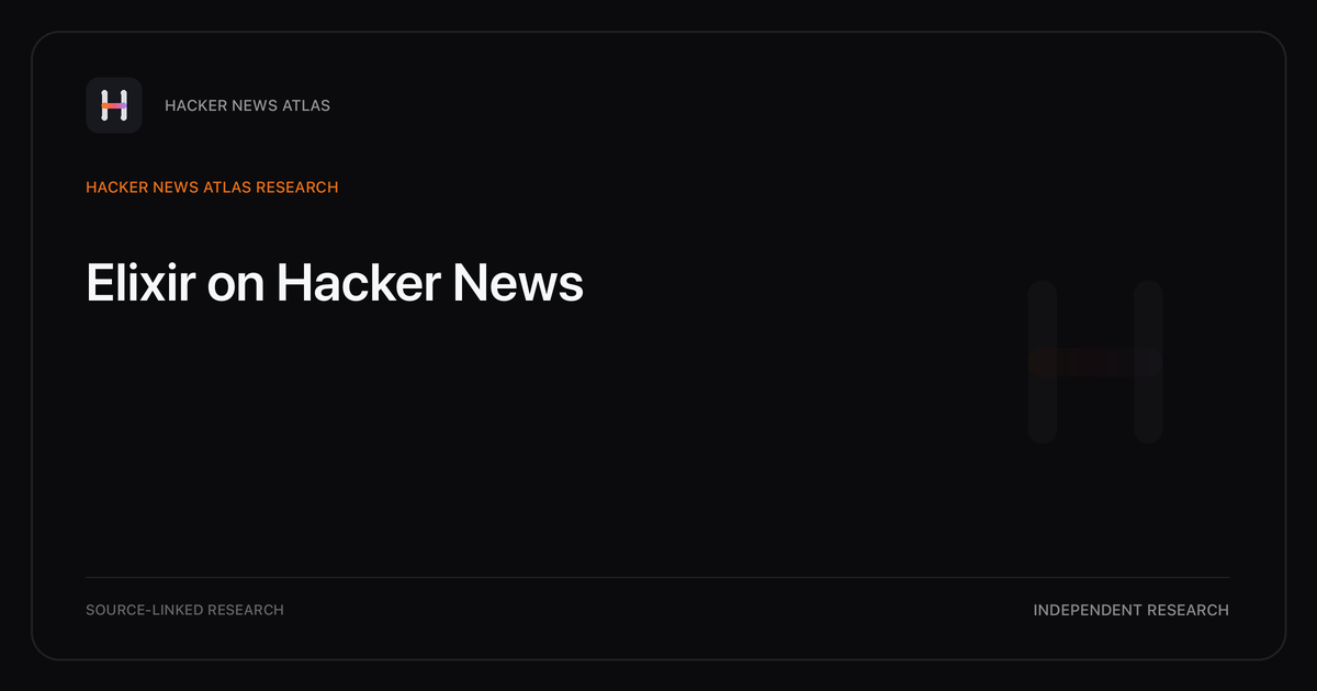 Visual guide to Elixir on Hacker News: How Elixir changed in Hacker News story titles from 2007 through 2026, with annual title share, peak year, sources, and coverage limits.
