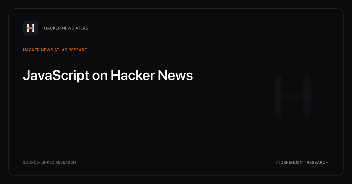 Visual guide to JavaScript on Hacker News: How JavaScript changed in Hacker News story titles from 2007 through 2026, with annual title share, peak year, sources, and coverage limits.