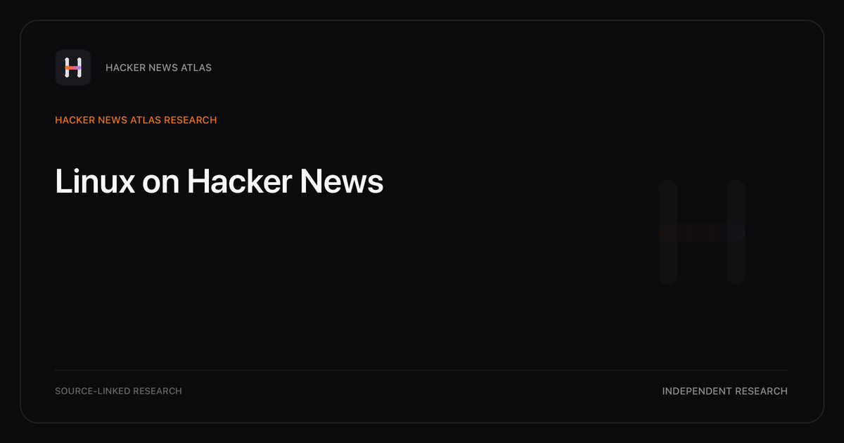 Visual guide to Linux on Hacker News: How Linux changed in Hacker News story titles from 2007 through 2026, with annual title share, peak year, sources, and coverage limits.