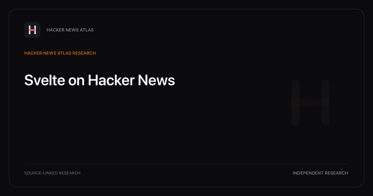 Visual guide to Svelte on Hacker News: How Svelte changed in Hacker News story titles from 2007 through 2026, with annual title share, peak year, sources, and coverage limits.