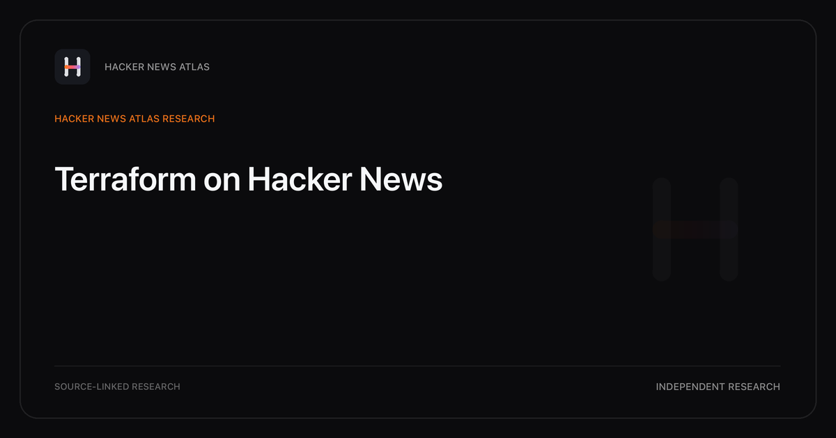 Visual guide to Terraform on Hacker News: How Terraform changed in Hacker News story titles from 2007 through 2026, with annual title share, peak year, sources, and coverage limits.