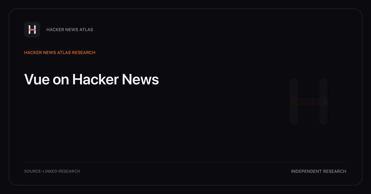Visual guide to Vue on Hacker News: How Vue changed in Hacker News story titles from 2007 through 2026, with annual title share, peak year, sources, and coverage limits.