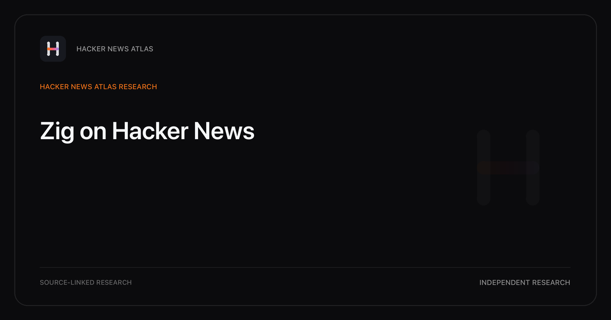 Visual guide to Zig on Hacker News: How Zig changed in Hacker News story titles from 2007 through 2026, with annual title share, peak year, sources, and coverage limits.