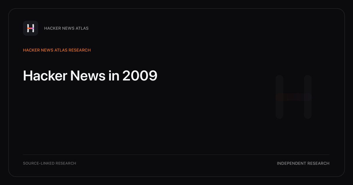 Visual guide to Hacker News in 2009: The strongest tracked Hacker News title themes in 2009, with annual shares and historical context.