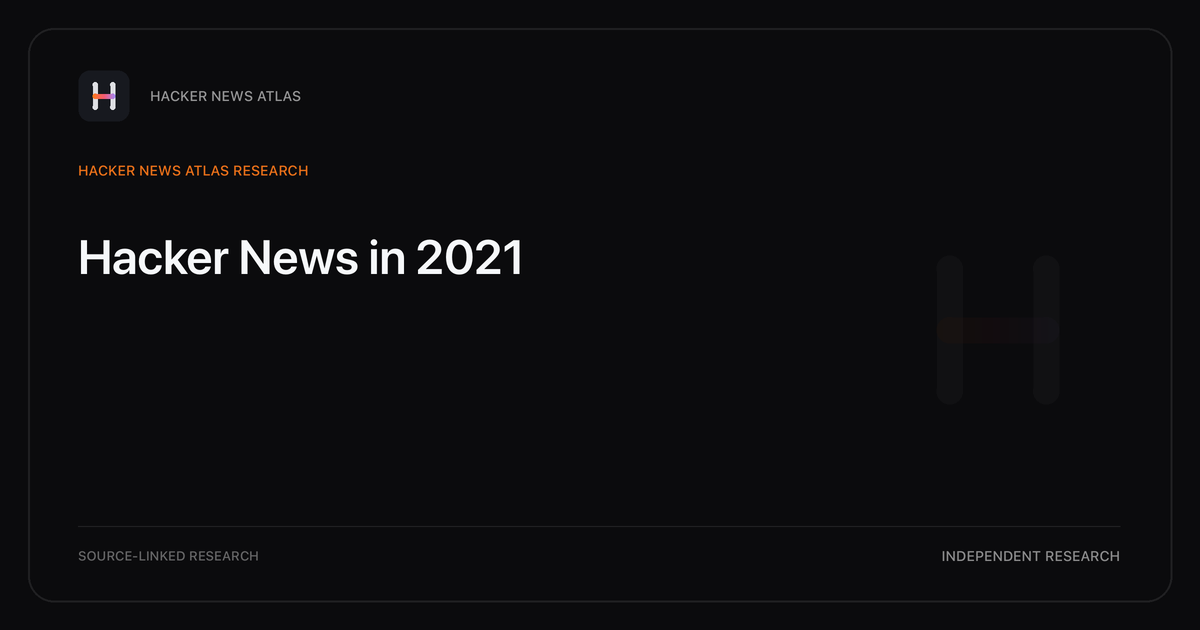 Visual guide to Hacker News in 2021: The strongest tracked Hacker News title themes in 2021, with annual shares and historical context.